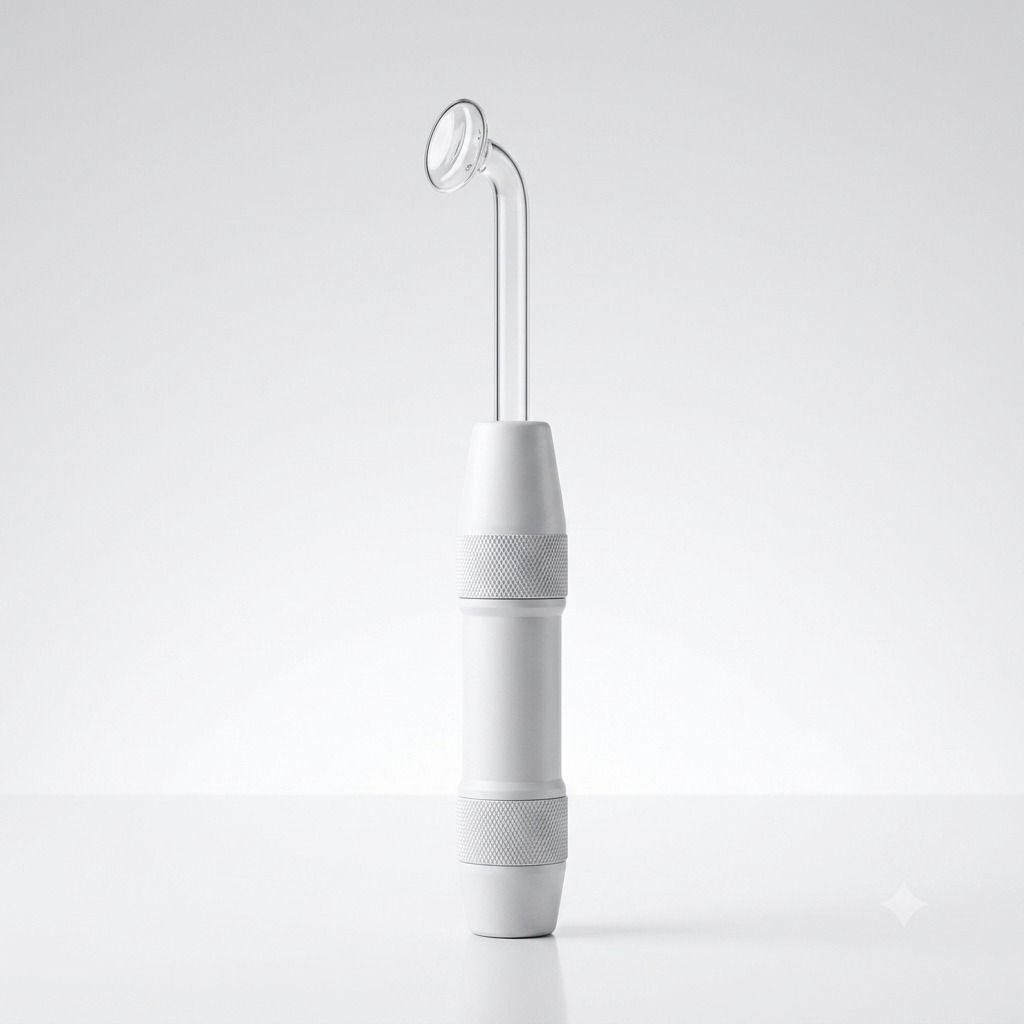 The wand standing upright with a glass head attached